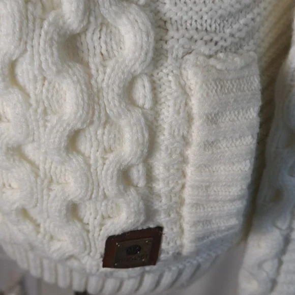 Makobi Men’s Streetwear Sweater Cable Knit Zip Cardigan Cream Hooded Pockets XL - Picture 4 of 15